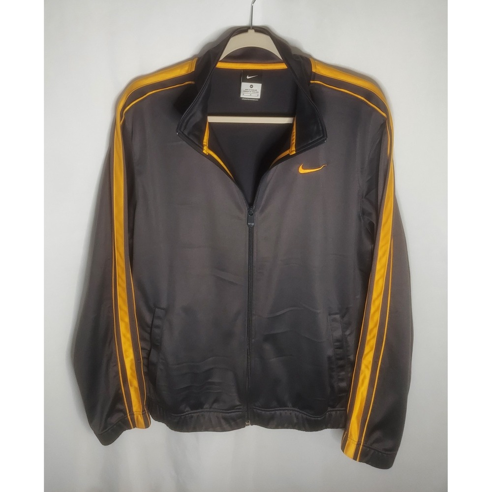 Nike Mens Pewter Gray Yellow Full-Zip Retro Swoosh Track Jacket Size Medium EUC